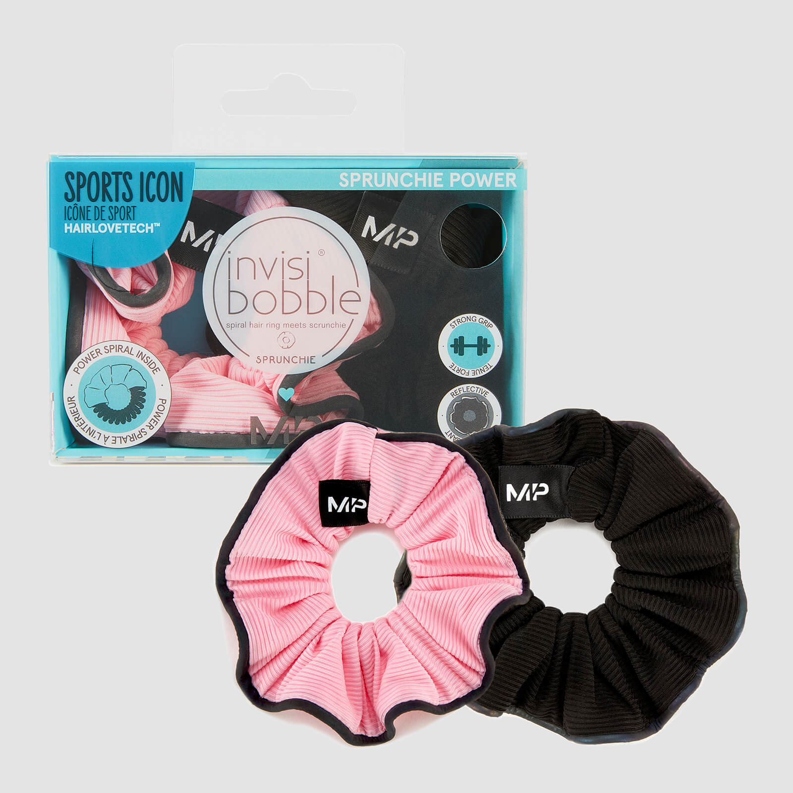 Coletero MP X Invisibobble® Reflective Power Sprunchie - Negro/Rosa - PAQUETE DE 2