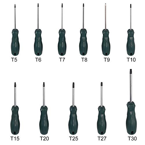 COLFULINE 11en1 Juego de Destornilladores Torx T5 T6 T7 T8 T9 T10 T15 T20 T25 T27 T30 Destornilladores de Estrella Torx Drivers Destornilladores Magnéticos Kit de Reparación de Precisión