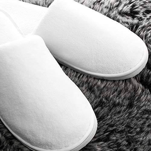 com-four® 6 Pares de Zapatillas de Felpa Premium - Pantuflas de Hotel Cómodas - Babuchas de Baño Cerradas - Talla 38/39 - Color: Blanco - Unisex