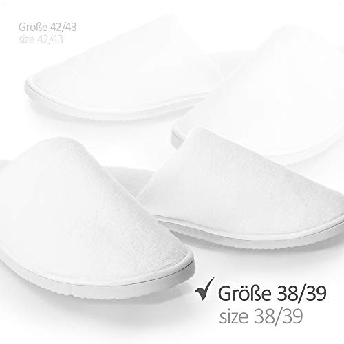 com-four® 6 Pares de Zapatillas de Felpa Premium - Pantuflas de Hotel Cómodas - Babuchas de Baño Cerradas - Talla 38/39 - Color: Blanco - Unisex