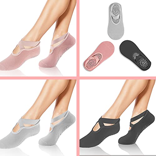 Comius Sharp Calcetines de Yoga para Mujer, 3 Piezas Calcetines Antideslizantes para Mujer, Calcetines De Yoga Para Mujer, Pilates Calcetines De Yoga, Calcetines para Yoga y Pilates Mujer Hombre