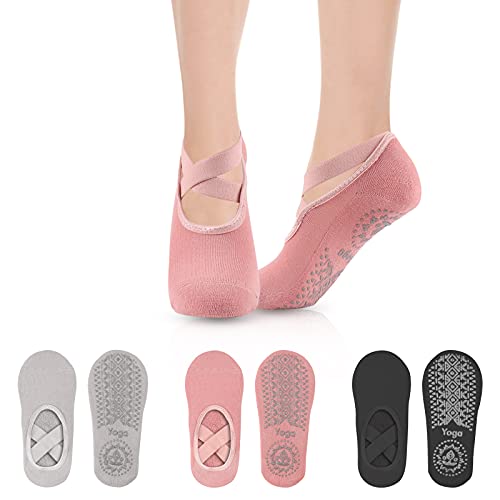 Comius Sharp Calcetines de Yoga para Mujer, 3 Piezas Calcetines Antideslizantes para Mujer, Calcetines De Yoga Para Mujer, Pilates Calcetines De Yoga, Calcetines para Yoga y Pilates Mujer Hombre