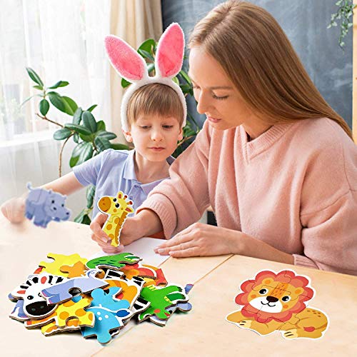 Comius Sharp Puzzle de Madera, 6 Pack Rompecabezas Puzzle Juguetes Bebes para Niños de 1 2 3 4 5 Años Montessori Educativos Regalos 3D Patrón Puzles con Caja de Rompecabezas de Metal (Animal)