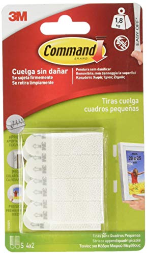 Command 17201Pack de 8 tiras para cuadros (medianas, hasta 5.4 kg), color blanco + 17202, Tiras para Colgar Cuadros, Blanco, Pequeñas, (hasta 1,8 kg)