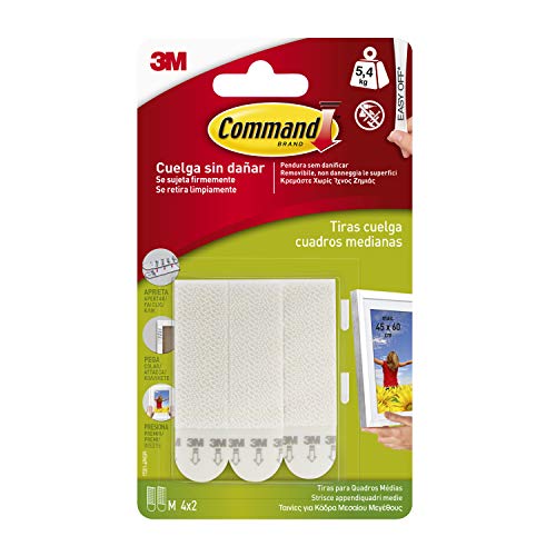 Command 17201Pack de 8 tiras para cuadros (medianas, hasta 5.4 kg), color blanco + 17202, Tiras para Colgar Cuadros, Blanco, Pequeñas, (hasta 1,8 kg)