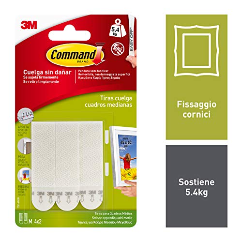 Command 17201Pack de 8 tiras para cuadros (medianas, hasta 5.4 kg), color blanco + 17202, Tiras para Colgar Cuadros, Blanco, Pequeñas, (hasta 1,8 kg)