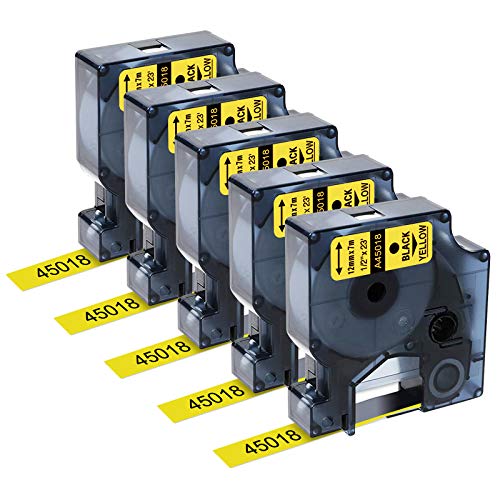 Compatible Cinta 12mm x 7m Reemplazo para Dymo 45018 S0720580 Negro sobre Amarillo Casete para Dymo LabelManager 160 280 360D 420P PC II PnP, LabelPoint 100 150, LabelWriter 400 450 Duo