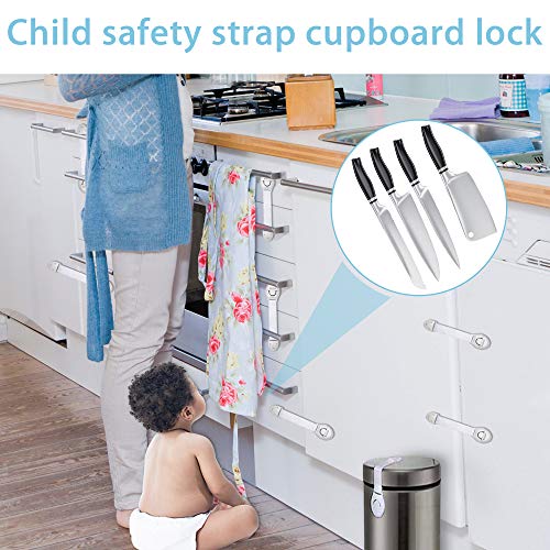 CompraFun 12Pcs Cerraduras de Seguridad para Niños, Cierre Seguridad Cajones Bebe, Bloqueo Seguridad, para Armarios, Cajones, Cocinas, Nevera, Adhesivo 3M, Sin Necesidad de Taladrar, Ajustable