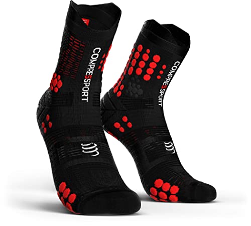 COMPRESSPORT Pro Racing Socks v3.0 Trail Calcetines para Correr, Unisex-Adult, Negro/Rojo, T3 (42-44 EU)