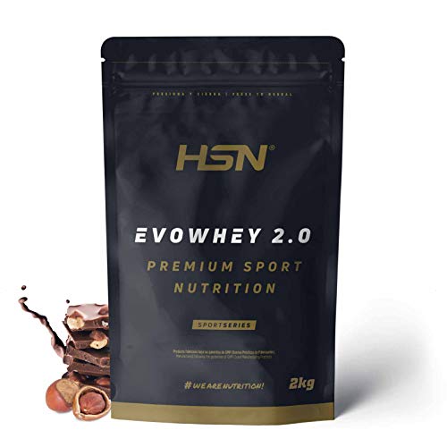 Concentrado de Proteína de Suero de HSN Evowhey Protein 2.0 | Sabor Chocolate Avellana 2 Kg = 67 Tomas por Envase | Batido Proteínas Whey para Ganar Masa Muscular | Rico en BCAAs y Glutamina