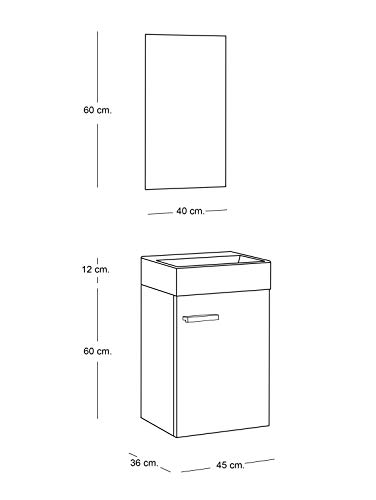 Conjunto De Mueble De Baño 45cm. Distribución De Una Puerta, Suspendido En Pared, con Lavabo cerámico y Espejo. Acabado Nature. Melamina 16. Las Medidas del Mueble Son 45 x 60 x 36 cm. Mueble MONTADO