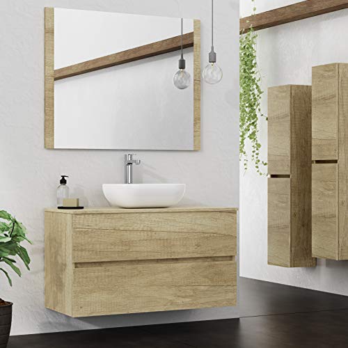 Conjunto de Mueble De Baño Natura Y Auxiliares, 90cm