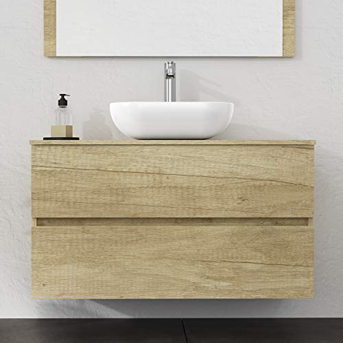 Conjunto de Mueble De Baño Natura Y Auxiliares, 90cm