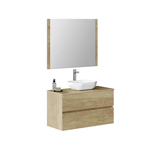 Conjunto de Mueble De Baño Natura Y Auxiliares, 90cm