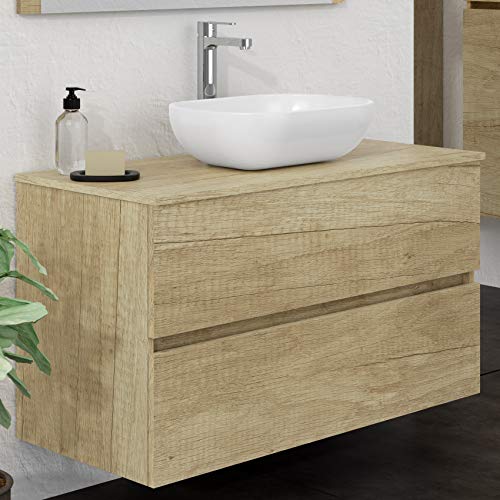 Conjunto de Mueble De Baño Natura Y Auxiliares, 90cm