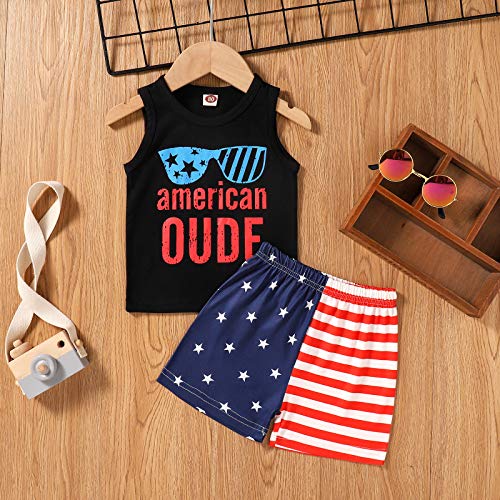 Conjunto de Pantalones Cortos para bebés y niñas del 4 de Julio, Camiseta sin Mangas con Estampado de Letras del día de la Independencia y Pantalones Cortos, Trajes de Verano (B-Black, 9-12 Months)