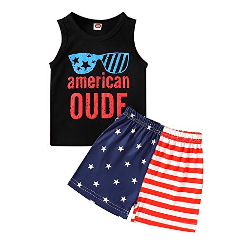 Conjunto de Pantalones Cortos para bebés y niñas del 4 de Julio, Camiseta sin Mangas con Estampado de Letras del día de la Independencia y Pantalones Cortos, Trajes de Verano (B-Black, 9-12 Months)