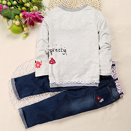 Conjunto de Ropa Niña Otoño Invierno, Fossen 1-5 años Bebe Camisetas Estampados de Dibujos Animados y Vaqueros (5 años, Gris)