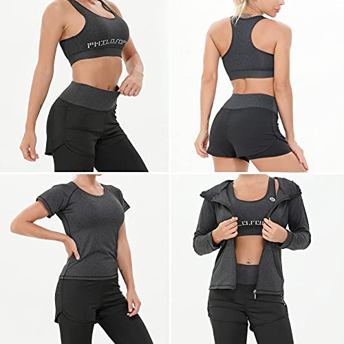 Conjunto Yoga 5 Piezas Conjuntos Deportivos para Mujer Yoga Fitness Deporte Chándales Ropa Deportiva Mujer Ropa de Correr Conjunto de Gimnasio Ejercicio Carrera Entrenamiento Transpirable Cómodo