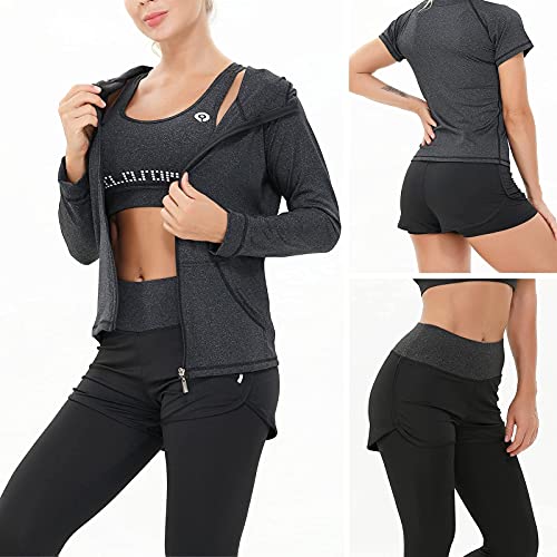 Conjunto Yoga 5 Piezas Conjuntos Deportivos para Mujer Yoga Fitness Deporte Chándales Ropa Deportiva Mujer Ropa de Correr Conjunto de Gimnasio Ejercicio Carrera Entrenamiento Transpirable Cómodo