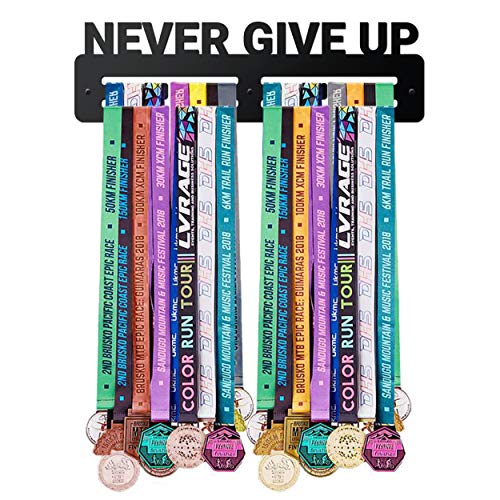 CONTRAXT Medallero Colgador de medallas Never Give up. Colgador Organizador Vitrina Percha para Colgar medallas Deportivas Medal Hanger Holder Regalos para Deportistas