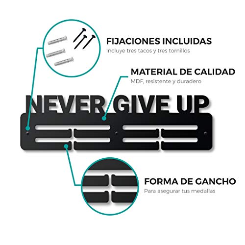 CONTRAXT Medallero Colgador de medallas Never Give up. Colgador Organizador Vitrina Percha para Colgar medallas Deportivas Medal Hanger Holder Regalos para Deportistas