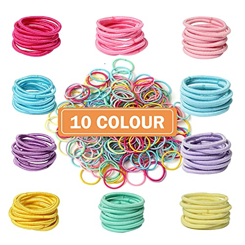 Cooetr Gomas de Pelo 200 Piezas Multicolor de Cintas Elásticas Para el Pelo Para Bebé, Niñas Banda de Goma Para Coleta (2.5 cm x 0.2 cm)