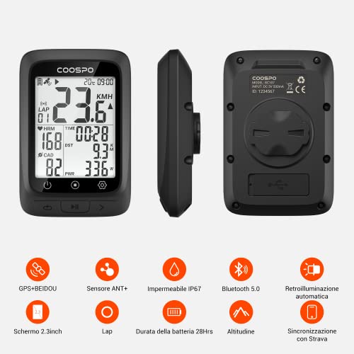 COOSPO BC107 Ciclocomputador GPS Bluetooth 5.0 Ant +, Computadora de Ciclismo con IP67 Impermeable, Bicicleta GPS para Bicicleta de Carretera MTB