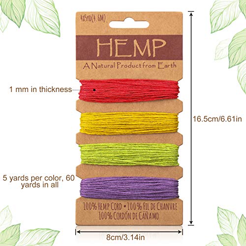 Cordón de Hilo de 16 Colores Cordón de Lino Multicolor, Cuerda de Hilo Natural para Accesorios de Hacer Llavero Pulsera Manualidades Hecho a mano, 1 mm, 80 Yardas en Total (Multicolor)