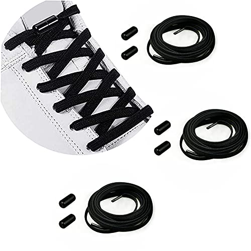 Cordones Elásticos Sin Nudo con Hebilla Metal | Cordones Elásticos de Goma con Botón de Metal / Cordones Elásticos para Zapatillas Deporte, No es Necesario Atar Cordones de Zapatos para Niños - Negro