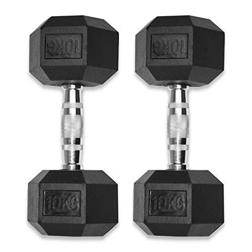 Core-Power Mancuernas hexagonales 6kg - Set de Mancuernas para Gimnasio, Fitness, Crossfit - Set de Mancuernas hexagonales con Revestimiento de Goma y Mango Cromado