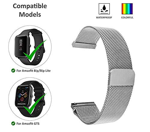 Correa para amazfit bip - Correa para amazfit GTS - Correa de Metal 20mm con Cierre imantado - Correa para amazfit GTR2/GTS2 de Acero Inoxidable - Correa de Metal Compatible amazfit bip s/bip u