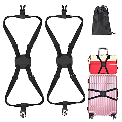 Correas de Equipaje, Paquete de 2 Maletas elásticas Altas de 2'x74 ', Bolsa de cinturón Ajustable con Hebillas, cinturón de Equipaje de Viaje Resistente, Bolsa elástica, Bolsa con Hebillas (Negro)