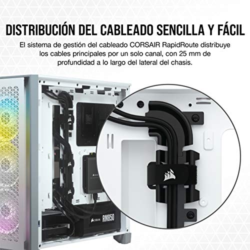 Corsair 4000D Airflow Chasis ATX Semitorre con Cristal Templado, Panel Frontal con Un Caudal de Aire Elevado, Panel Lateral de Cristal Templado, Dos Ventiladores de 120 mm Incluidos, Color Blanco