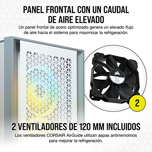 Corsair 4000D Airflow Chasis ATX Semitorre con Cristal Templado, Panel Frontal con Un Caudal de Aire Elevado, Panel Lateral de Cristal Templado, Dos Ventiladores de 120 mm Incluidos, Color Blanco