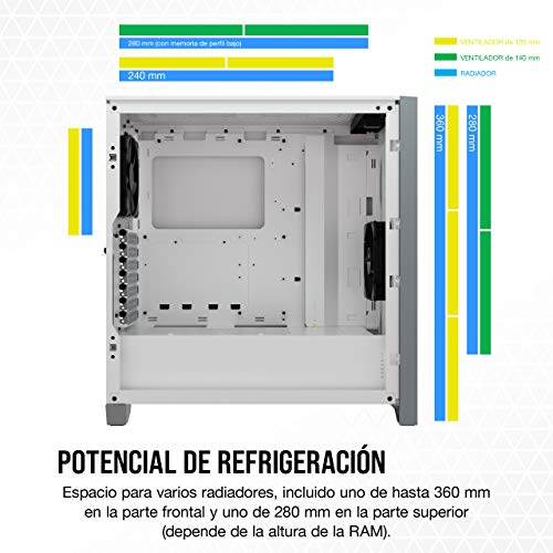 Corsair 4000D Airflow Chasis ATX Semitorre con Cristal Templado, Panel Frontal con Un Caudal de Aire Elevado, Panel Lateral de Cristal Templado, Dos Ventiladores de 120 mm Incluidos, Color Blanco