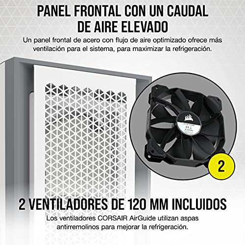 Corsair 5000D Airflow Chasis de PC ATX Semitorre con Cristal Templado (Panel Frontal con un Caudal de Aire Elevado, Sistema de Gestión del Cableado RapidRoute, Dos Ventiladores de 120 mm) Color Blanco