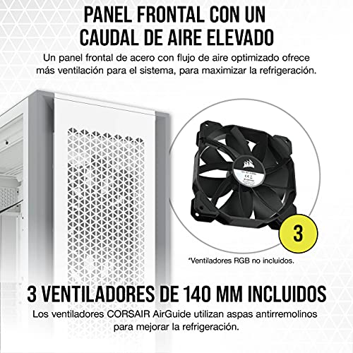 Corsair 7000D AIRFLOW Chasis para PC ATX Full-Tower, Panel Frontal con Un Caudal de Aire Elevado, Tres Ventiladores de 140 mm Incluidos con Repetidor PWM, Espacioso Interior, Blanco