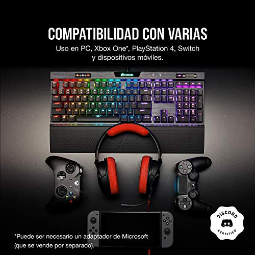 Corsair HS35 - Auriculares Stereo para Juegos (Membrana Neodimio de 50 mm, Micrófono Unidireccional Extraíble, Estructura Ligera, Compatible con Xbox One, PS4, Nintendo Switch y Móviles), Rojo