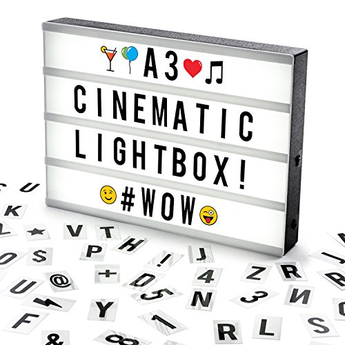 Cosi Home Caja de luz A3 con 100 Letras y Símbolos, Conexión USB o Pilas. Cartel Luminoso LED Para Mensajes Personalizados, Decoración de Habitación, Regalo Original