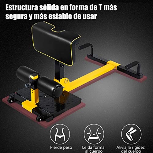 COSTWAY 8 en 1 Máquina para Sentadillas Profundas Altura Ajustable Ejercicios Multifuncional para Gimnasio Hogar Carga hasta 120kg Amarillo y Negro