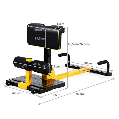 COSTWAY 8 en 1 Máquina para Sentadillas Profundas Altura Ajustable Ejercicios Multifuncional para Gimnasio Hogar Carga hasta 120kg Amarillo y Negro