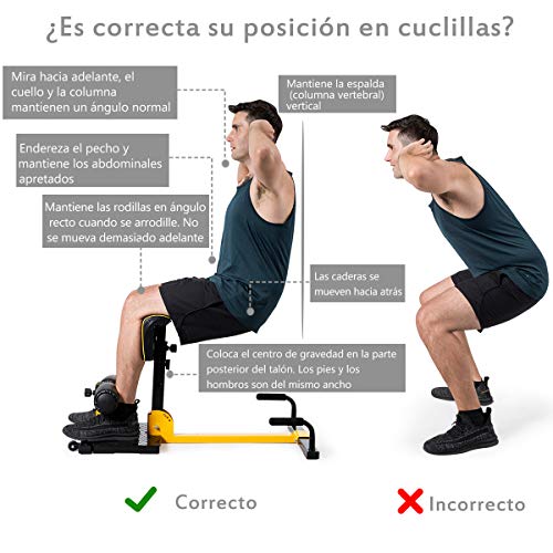 COSTWAY 8 en 1 Máquina para Sentadillas Profundas Altura Ajustable Ejercicios Multifuncional para Gimnasio Hogar Carga hasta 120kg Amarillo y Negro