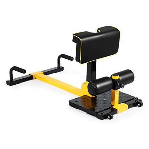 COSTWAY 8 en 1 Máquina para Sentadillas Profundas Altura Ajustable Ejercicios Multifuncional para Gimnasio Hogar Carga hasta 120kg Amarillo y Negro