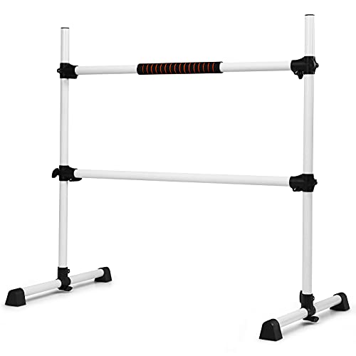 COSTWAY Barra de Ballet Independiente Móvil Altura Regulable Barra de Estiramiento Desmontable Barra de Ballet de Hierro Carga hasta 50 kg (Blanco Plateado)