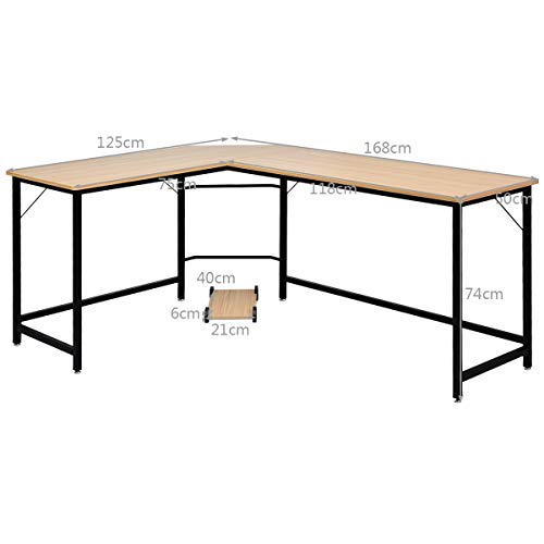 COSTWAY Mesa de Ordenador Escritorio Esquina en Forma de L Estación de Trabajo para Hogar Oficina (Natural y Negro)