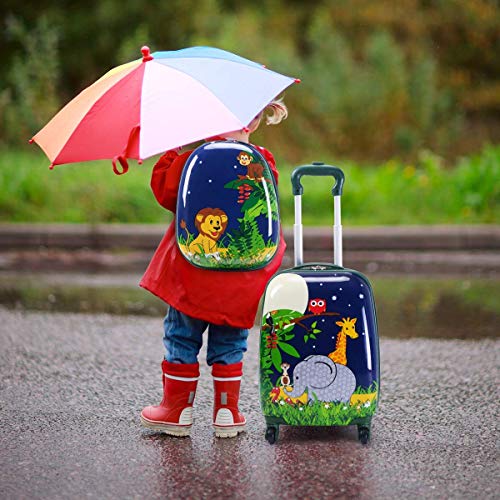 COSTWAY Niños Equipaje de Viaje con Mochila 2 Piezas Maleta para Infantil (Jungla)