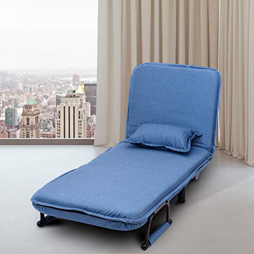 COSTWAY Silla Plegable Sofá Cama Individual Sillón con Respaldo Ajustable Tumbona con Colchón para Oficina Terraza Jardín (Azul)