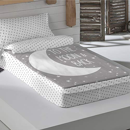 COTTON ARTean Saco nordico con Relleno Moon Grey Cama 90 x 190/200. Saco Unido a la Bajera con Cremallera.