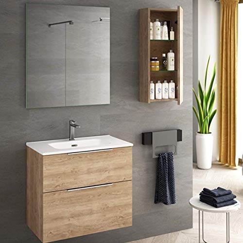 Coycama Mueble de baño Comet suspendido a Pared Fondo Reducido 2 Cajones y Lavabo Cerámico (Roble Natural, 60)